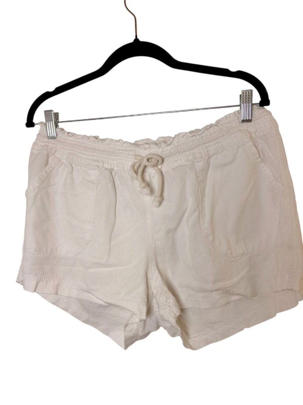 April Kiss White Linen Blend Drawstring Pull-On Shorts Size XL